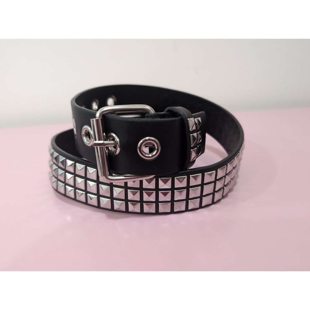 Y2K Hot Topic Studded Belt 48" Black Pyramid Stud Punk Goth 40"